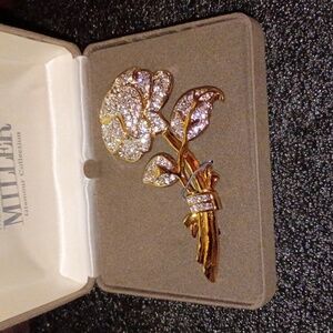 Nolan Miller Gold and Silver Sparkle Rose Brooch